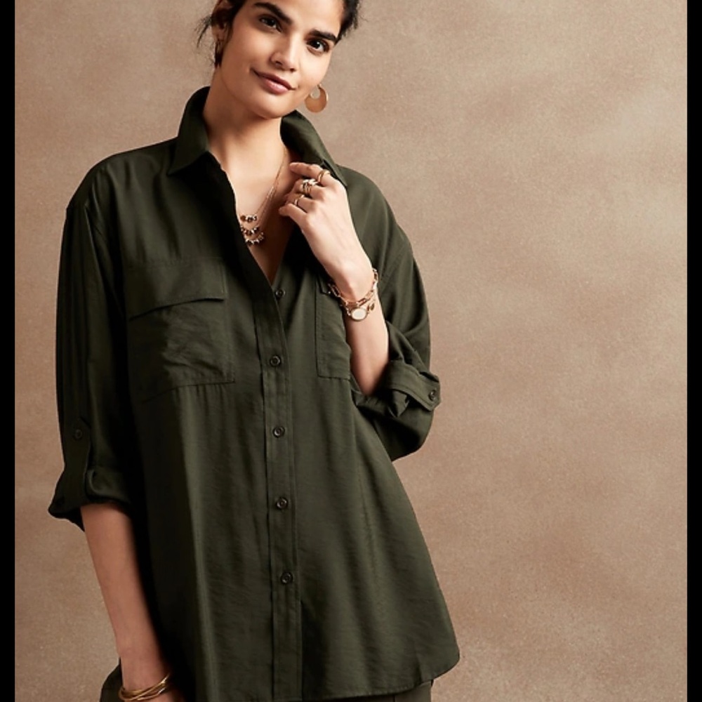 Olive Green Women's Button-Up Shirt